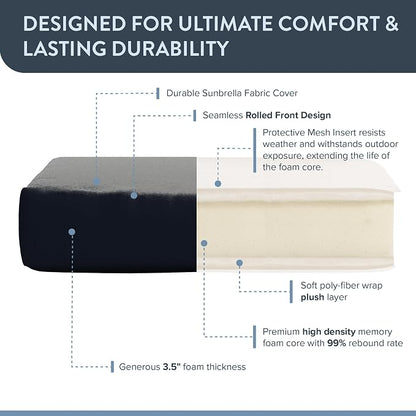 California Umbrella Outdoor Dining Chair, Patio Seat Cushion, 20 x 40 Inch, Premium Outdoor Memory Foam, Fade Resistant, Sunbrella Fabric, Fabric Ties, Navy