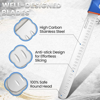 DRAGON RIOT Carving Knife 10 Inch, Brisket Slicing Knife, Ultra Sharp Straight Edge Meat Knife, German 1.4116 Stainless Steel, Professional Slicer for Beef, Turkey & BBQ, Non-Slip Blue Handle