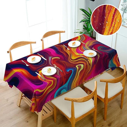 Swono Chaotic Waves Table Cloth Rectangle Tables Abstract African Rainbow Chaotic Wave Pattern Kitchen Table Cover Oblong 52"X70" Tablecloth for Dining Table Buffet Parties Patio Camping