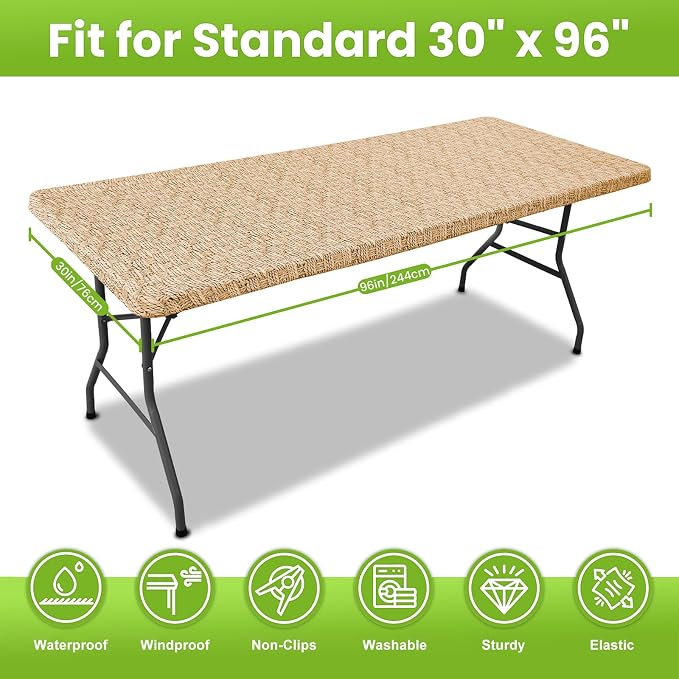 Smiry Spandex Fitted Tablecloth for 8 Foot Rectangle Tables, Washable Picnic Table Cover with Elastic, Stretch Reusable Table Cloth for Outdoor, Camping, Dining & Kitchen (Weave, 30"x96")
