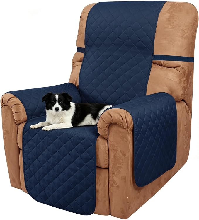 Reversible Chair Covers for Recliner Oversized, Navy/Camel | Recliner Oversized Covers for Living Room with Elastic Straps, Water Repellent, Chair Protectors Covers for Dogs