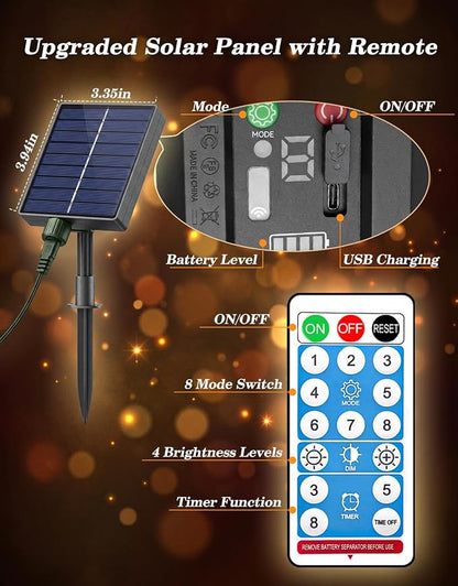 LitHome 2Pack Solar String Lights Outdoor with Remote, Total 400LED 132FT | Solar & USB Powered Christmas Lights with Remote,8 Mode Waterproof String Light for Patio Garden Yard Tree Decor,Multicolor