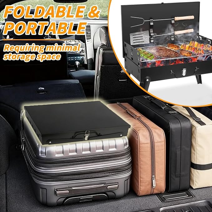 Mini Portable Charcoal Grill, Foldable Camping Mini Grill for Outdoor Cooking, Compact Design Barbecue Accessories with Barbecue Tools, Perfect for Beach, Backyard, Picnics