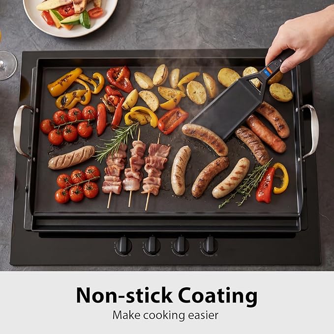 Utheer Griddle Kit, 25" x 16" Nano-Ceramic Nonstick Flat Top Griddle with 5-Piece Scratch-Free Silicone Tools, Universal Grill Griddle for Gas & Charcoal Grills, BBQ, Camping and Parties