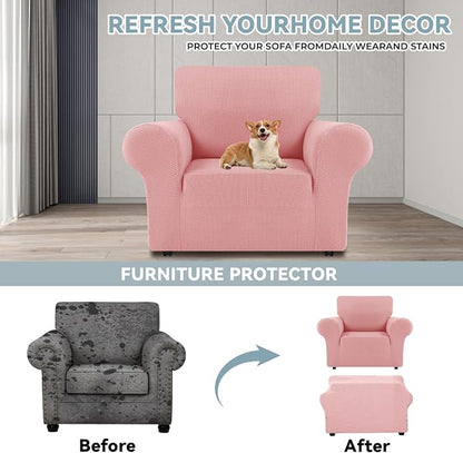 LURKA Stretch Chair Cover for Sofa, 1 Piece Armchair Slipcover, Pink | Soft Stretch Jacquard, Fits 31"-55" Armchairs, Elastic Bottom for Secure Fit, Machine Washable, Pet & Kid Friendly