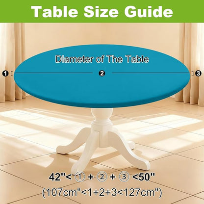 Smiry Round Spandex Tablecloth, Elastic Fitted Washable Tablecloths for 42"-50" Tables, Waterpoof Stretch Picnic Table Cover for Dining, Indoor and Outdoor, Turquoise