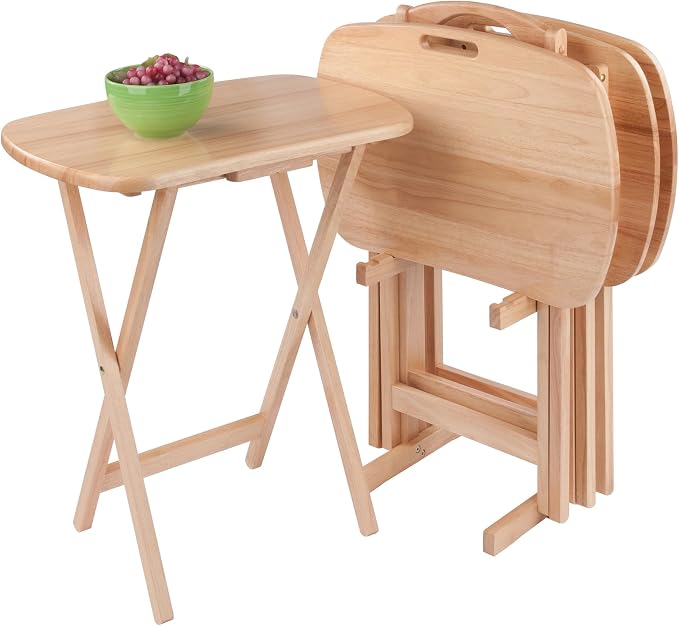 Winsome Lucca Set of 4 Foldable Snack Tables with Storage Rack, Easy to Store Portable Fold Up Table Set for Kitchen, Living Room TV Dining, Crafts, Puzzles, Work from Home