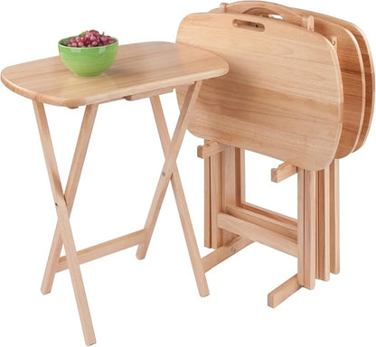 Winsome Lucca Set of 4 Foldable Snack Tables with Storage Rack, Easy to Store Portable Fold Up Table Set for Kitchen, Living Room TV Dining, Crafts, Puzzles, Work from Home