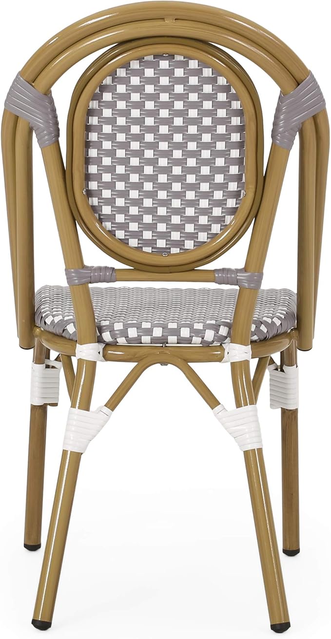 Christopher Knight Home Gwendolyn Outdoor French Bistro Chairs (Set of 2), Gray + White + Bamboo Print Finish