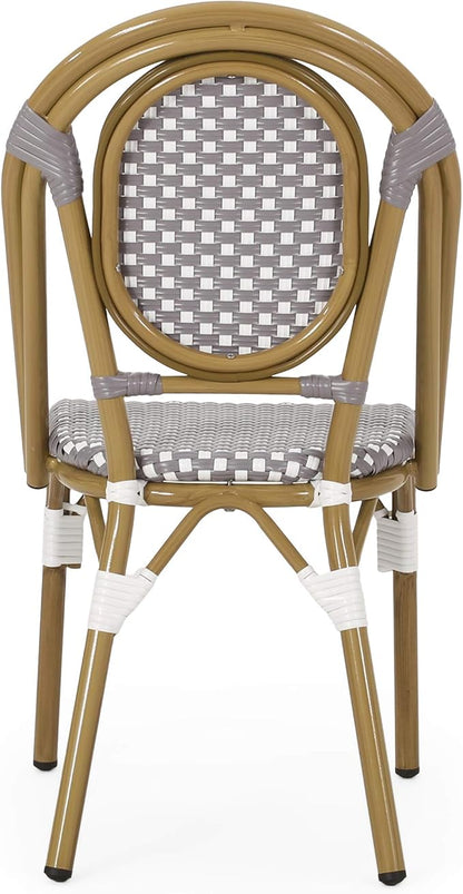 Christopher Knight Home Gwendolyn Outdoor French Bistro Chairs (Set of 2), Gray + White + Bamboo Print Finish