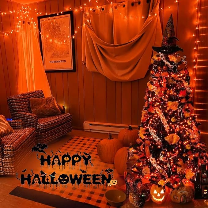 YEGUO 165ft 500 LED String Lights Outdoor Waterproof, Orange Christmas Lights Indoor, Green Wire Twinkle Tree Light Plug in with 8 Modes Timer Memory