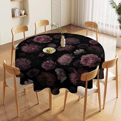 Vintage Florals Round Tablecloth, Gothic Summer Garden Peonies Flowers Rustic Roses Boho Botanical Plant Water Resistant Wipeable Table Cover for Picnic Party Holiday Kitchen Dinner Table 50"