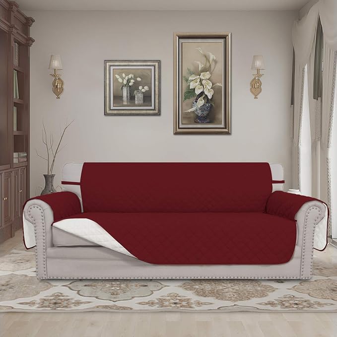 Easy-Going Reversible Couch Cover for 3 Cushion Couch Sofa Cover for Dogs Water Resistant Furniture Protector Cover with Foam Sticks Elastic Straps for Pet Cat (Sofa, Christmas Red/Ivory) | Large, Washable Slipcover For Dogs, Water Resistant Furniture ...