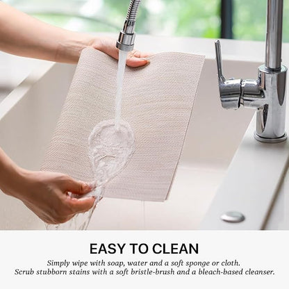 LEXMORE Placemats Set of 8 Vinyl/Plastic Woven Place Mats for Kitchen Table Indoor/Outdoor Washable Placemat Wipeable Dining Table Mats(Beige White)