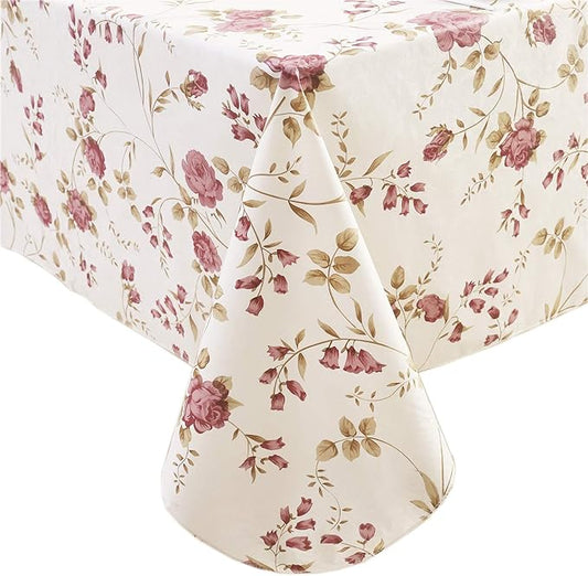 Walrus Heavy Duty Vinyl Tablecloth with Flannel Backing Waterproof Oil-Proof Plastic Table Cloth Stain-Resistant Wipeable Rectangle or Square Table Cover for Indoor and Outdoor (Flowers, 60X102 Inch)