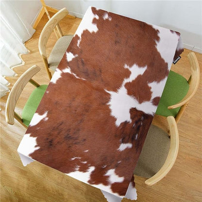 Swono Decorative Rectangle Table Cloth Cowhide, Farm Animal Brown Cowhide Print Cow Polyester Tablecloth Kitchen Table Cover for Dining BBQ Picnic Coffee Table 50x72, 4-6 Seats