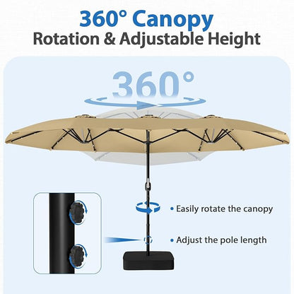 HOPERAN 15FT Patio Umbrella with Base Included, Large Outdoor Double-Sided Rectangle Table Umbrella with Easy Crank Lift, Market Umbrella for Backyard, Pool&Garden