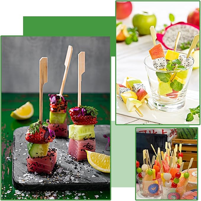 200PCS 6 Inch Bamboo Skewers for Appetizers, Natural Wooden Paddle Cocktail Picks & Toothpicks - Ideal for Party Drinks, Fruit Kababs, Sausage, BBQ Snacks & Charcuterie Boards Accessories