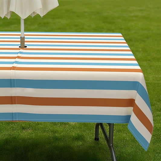 Outdoor Tablecloth with Umbrella Hole Elegant Zipper Patio Table Cloth for Outdoor Patio Garden Yard Decor