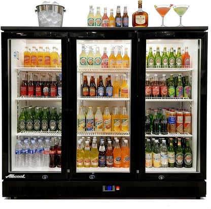 Back Bar Cooler Under Counter Beverage Refrigerator, 12.8 Cu Ft Undercounter Fridge,3 Door 5 inch Commercial Beer Built-In Cooler with LED Light Adjustable Shelves Safety Locks,ETL Approval