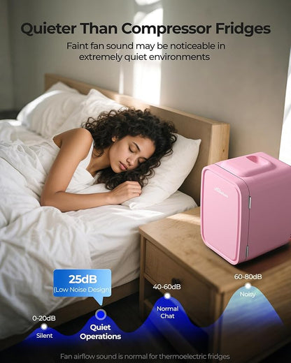 BEICHEN Mini Fridge 4 Liter/6 Can Portable Compact Refrigerator | for Bedroom Office Dorm Car, Fast Cooling, Low Noise, 100-125V AC/5-12V USB, for Skincare, Food, Drinks(Pink)