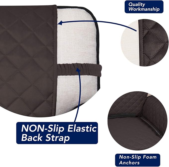 PureFit Reversible Quilted Couch Covers for Dogs Sofa Cover 4 Seater 88" | Chocolate/Chocolate, Water Resistant Couch Protector, Washable Pet Couch Cover with Non Slip and Elastic Straps For Kids