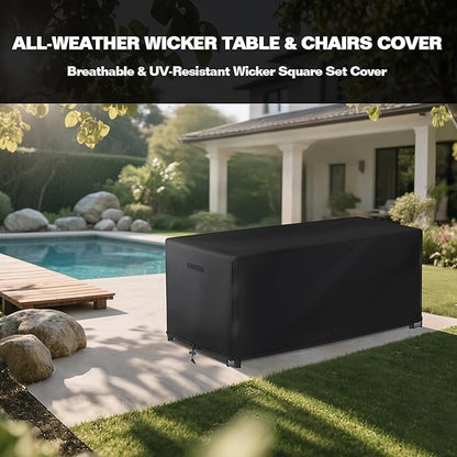 7 Piece Outdoor Bar Height Dining Set Cover with Split Zipper, Heavy Duty 600D Oxford Fabric Outdoor Bar Cover for 6 Person 76'' Long Outdoor Wicker Bar Height Dining Set, 76"L x 34"W x 42"H