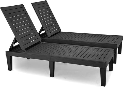YITAHOME Chaise Outdoor Lounge Chairs with Adjustable Backrest, Multi-Functional Patio Loungers Easy Assembly & Lightweight, Waterproof Poolside Chaise Lounge with 265lbs Capacity,Set of 2, Black