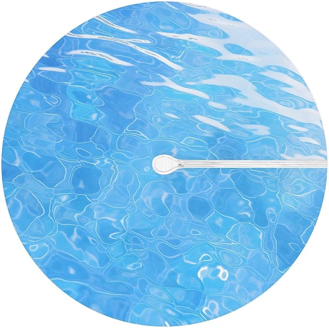 Fitted Round Tablecloth with Umbrella Hole and Zipper Ocean Outdoor Elastic Table Cloth 36"-44" Oil-Proof Waterproof Blue Water Patio Table Cover for Picnic Party