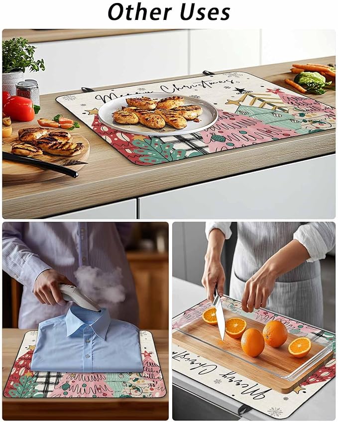 Stove Top Covers for Electric Stove 31x24 Inches, Pink Christmas Tree HeatResistant Glass Cooktop Protector, Vintage Beige Xmas Snowflake Doodle Ceramic Stovetop Countertop Covers Mat, Oven Cover