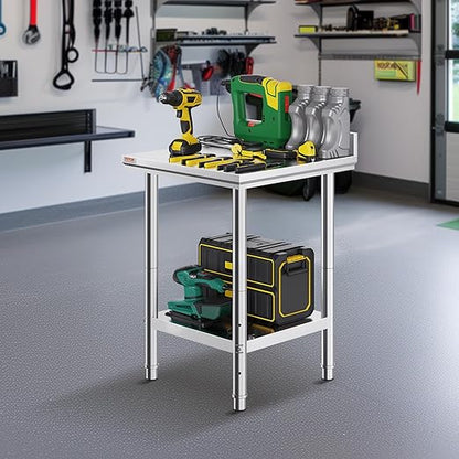 Mophorn Stainless Steel Table Work Table 24 x 24 x 34 Inch Commercial Food Prep Worktable Heavy Duty Prep Worktable Metal Work Table with Adjustable Feet for Restaurant, Home and Hotel