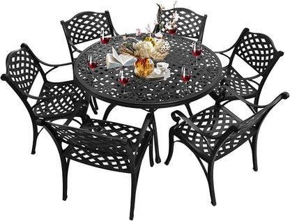 48.23" Patio Dinning Table, All-Weather Cast Aluminum Table with 2.36" Umbrella Hole, Patio Furniture, Outdoor Dining Table for Backyard and Poolside