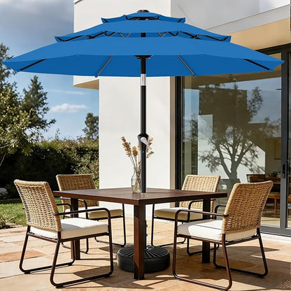 AreShark 9ft 3-Tier Patio Umbrellas, Outdoor Umbrella with 8 Sturdy Ribs UV Protection Windproof, Market Table Umbrella w/Push Button Tilt & Crank for Pool, Porch, Deck, Garden(Royal Blue)