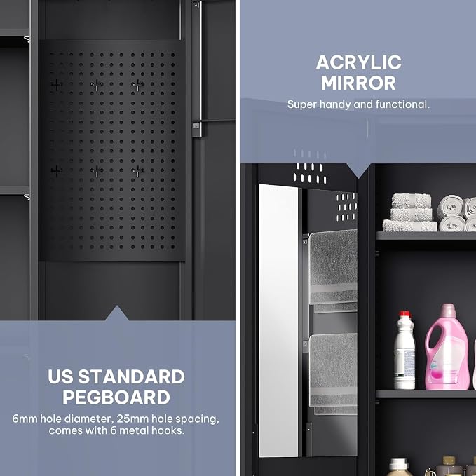 YITAHOME 71" Metal Garage Storage Cabinet with Adjustable Shelves, Black | Built-in Pegboard, Adjustable Shelves, Heavy-Duty Metal, for Garage Gym Basement Warehouse, Easy Assembly