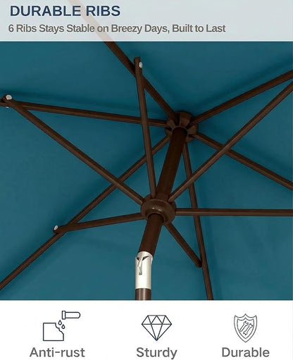 6.5x10FT Patio Umbrella, Outdoor Umbrella with Push Button Tilt and Crank, 8 Sturdy Ribs, UV Protection & Waterproof Market Umbrella for Pool, Backyard, Beach,Deck (Lake Blue)