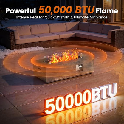 SUNPEAK 42" Rectangular Propane Fire Pit Table 50,000 BTU Fireplace Table with Wind Guard, Lid, Rocks and Cover - Fire Pits & Outdoor Fireplaces - Gas Fire Pits for Outside Patio (Teak Finish, 42")
