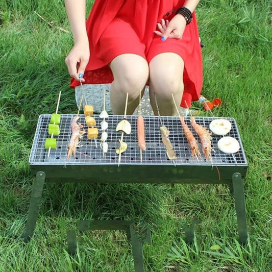 Metal Outdoor Barbecue Table, Simple Grill Set, Folding Charcoal, Non Stick Pan