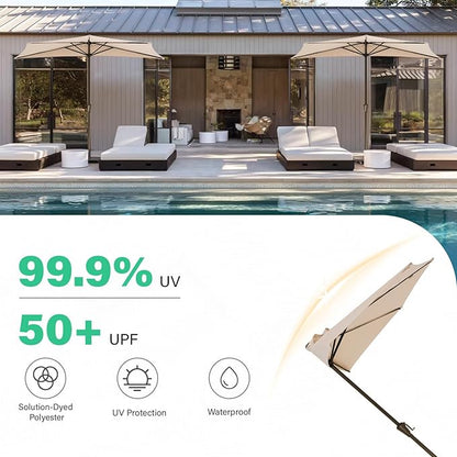 JEAREY 9ft Half Umbrella Outdoor Patio Umbrella Market Umbrellas with Crank, 1/2 Round Wall Umbrella 5 Sturdy Ribs UV Protection for Pool Garden Balcony Deck, Beige