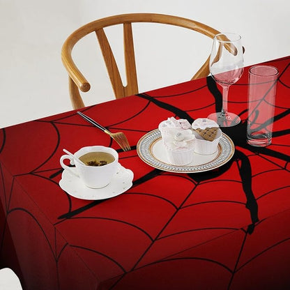 Spider Web Tablecloth, Big Spider Black Spiderweb Water Resistant Wipeable Table Cover for Picnic Party Holiday Kitchen Dinner Table 60"x90"