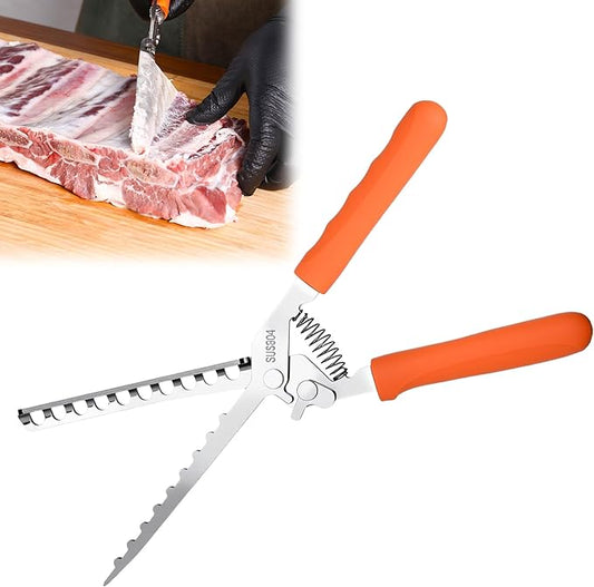 Rib Membrane Removal Tool, BBQ Rib Skinner, Thickened Stainless Steel Rib Membrane Remover, Ergonomic Design for Effortless BBQ Rib Preparation (Orange)