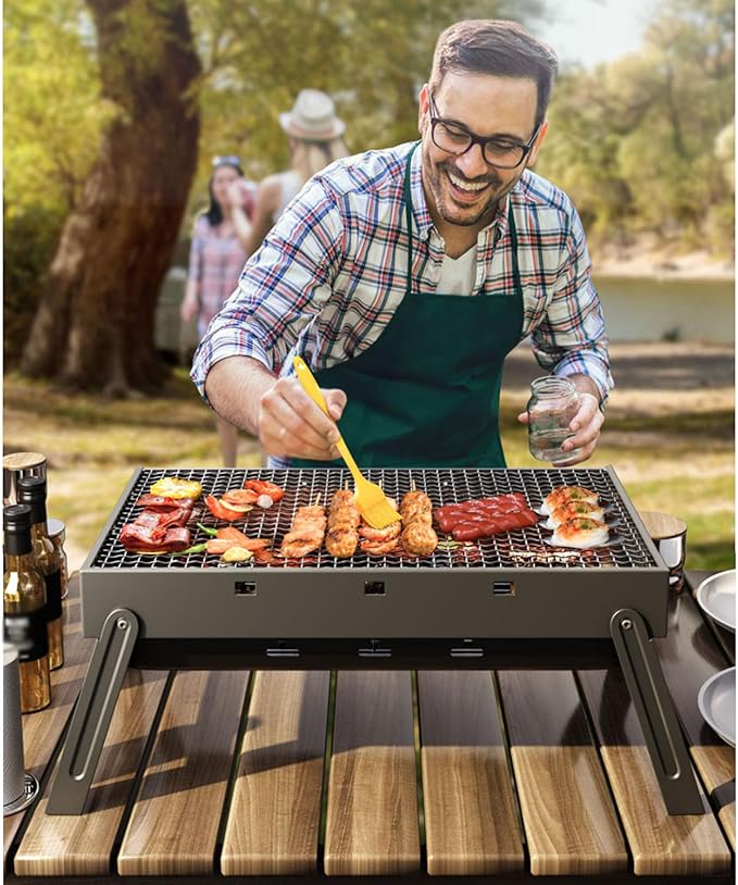 BBQ Barbecue Grill, Portable BBQ Folding Charcoal Barbecue Grill, with Baking Net, for Outdoor Backyard Cooking Camping Hiking, Picnics Trip,43x29x23cm