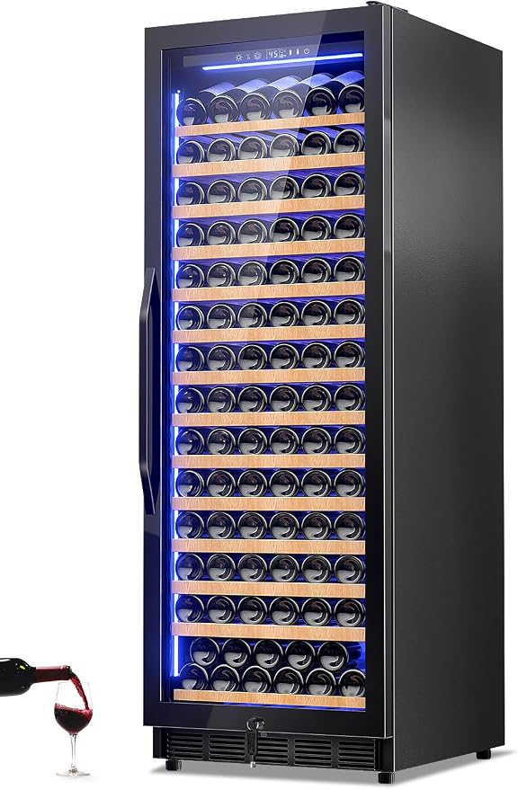 Velivi 24" Wine Cooler Refrigerator Black, 24 Inch Wide Large Capacity Freestanding/Built in Wine Fridge for 154 Bottles with Safety Lock, Professional Wine Cellar with Glass Door