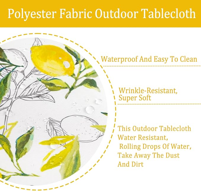 Outdoor Tablecloth with Umbrella Hole Lemon Print Outdoor Table Cover, Windproof & Easy Install Patio Tablecloth for Picnic, Garden, Backyard & Summer Parties 60 x 84 in