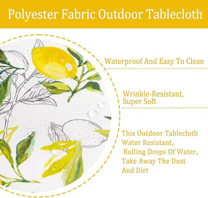 Outdoor Tablecloth with Umbrella Hole Lemon Print Outdoor Table Cover, Windproof & Easy Install Patio Tablecloth for Picnic, Garden, Backyard & Summer Parties 60 x 84 in