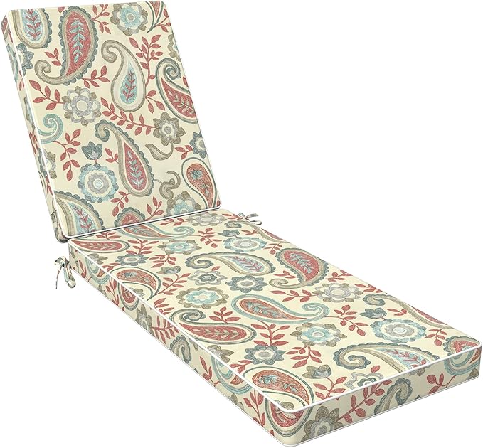 LVTXIII Outdoor Chaise Lounge Cushion 72x21x3 Inch, Water-Repellent Patio Seat Cushion with Ties & Hidden Zipper, Thick Foam Pad for Lawn Chair, Poolside, Patio Furniture, Paisley Vintage