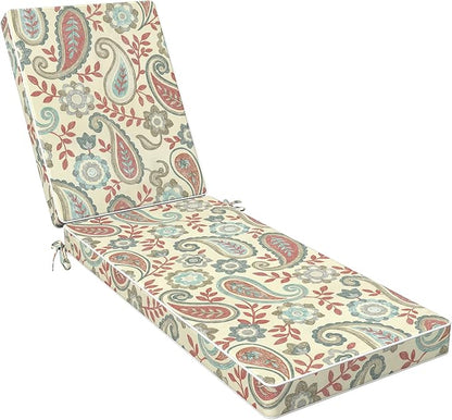 LVTXIII Outdoor Chaise Lounge Cushion 72x21x3 Inch, Water-Repellent Patio Seat Cushion with Ties & Hidden Zipper, Thick Foam Pad for Lawn Chair, Poolside, Patio Furniture, Paisley Vintage