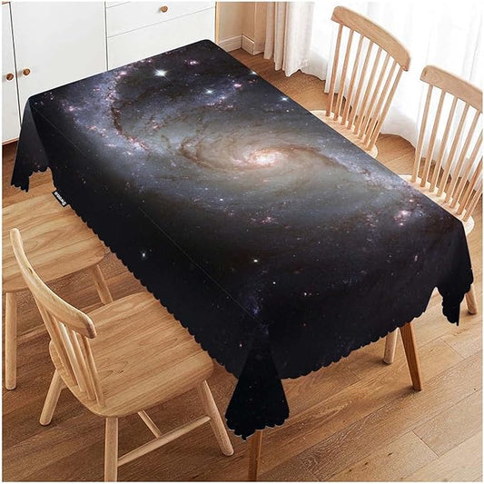 Swono Galaxy Universe Rectangle Tablecloth Spiral Stars Galaxy Space Table Cloth Dining Table Cover for Home Kitchen Restaurant Party Buffet Picnic Wedding, 52x70 Inch
