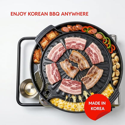 Master Grill Pan for Korean BBQ, 15", Stovetop Nonstick Smokeless Scratch-Resistant, Oil Draining Hole, Safety Hand Grip, For Grilling Vegetable Egg Meat Garlic Cheese Kimchi Made in Korea