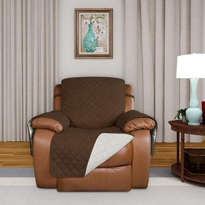 PureFit Reversible Recliner Chair Covers Couch Covers for Dogs, 28 in | Coffee/Ivory, Water Resistant Couch Protector, Washable Pet Couch Cover with Non Slip and Elastic Straps For Kids