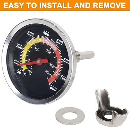 DcYourHome Charcoal Grill Thermometer, 2-3/8" Grill Lid Thermometer Replacement, Stainless Steel BBQ Pit Thermometer, Wood Charcoal Temp Gauge Grill Thermometer 50-800F Smoker Thermometer
